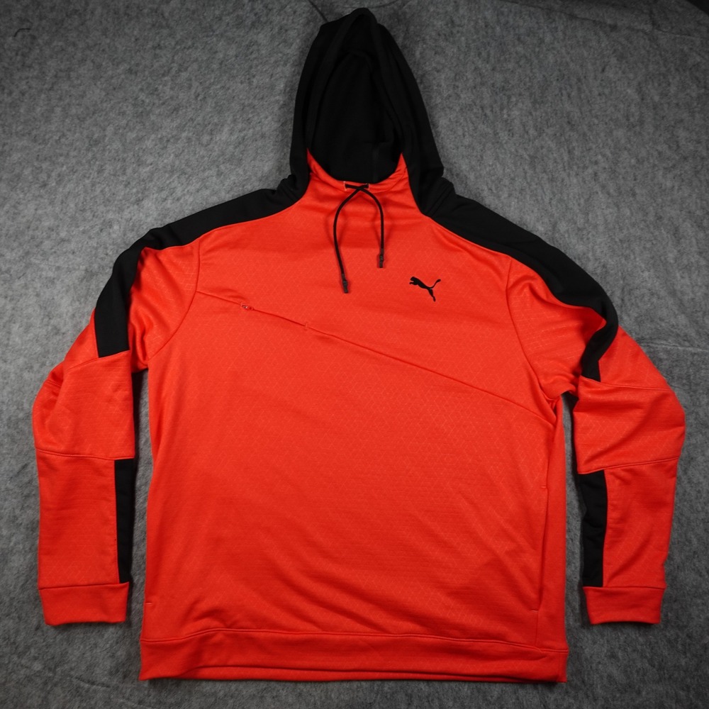 Puma Hoodie Men XXL Red Black Training Hoodie Pullover Colorblock Athleisure